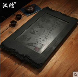 汉鸿 整块茶盘石盘 天然乌金石茶盘托盘单层大号黑金石头茶盘特价